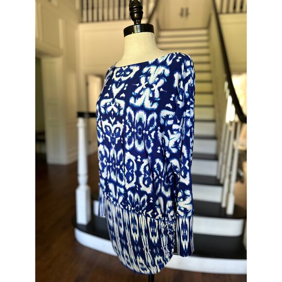 Boston Proper Blue Ikat Dress BodyCon Long Sleeve Summer Dress Pool Beach Resort - Picture 8 of 12